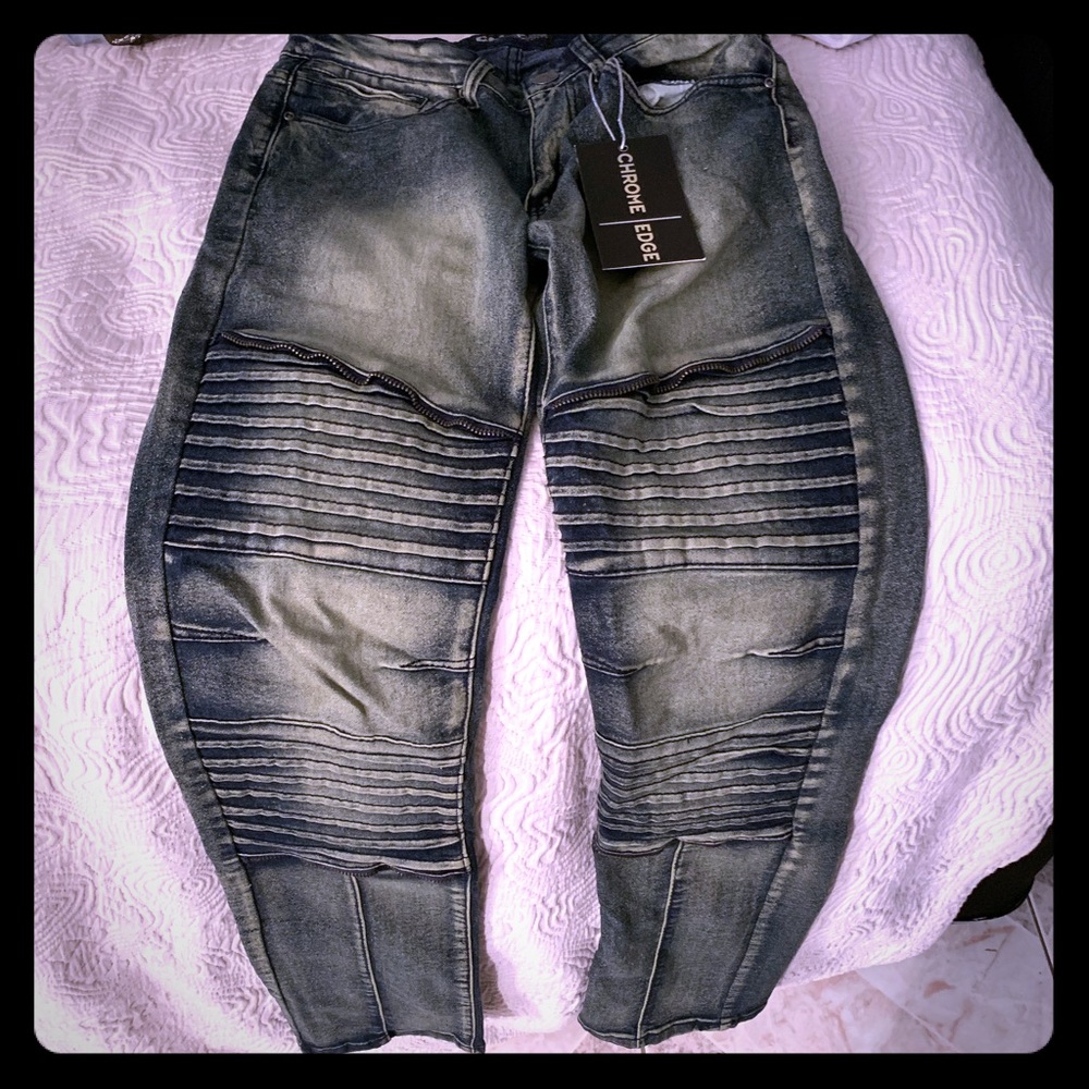 Motor bike denim slim fit jeans